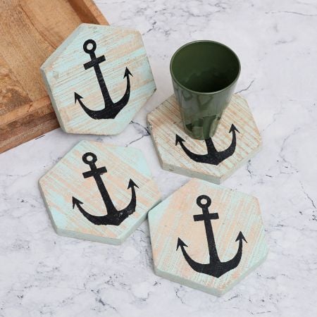 Engraved Modern Wooden Coasters for Decor - Pack of 4